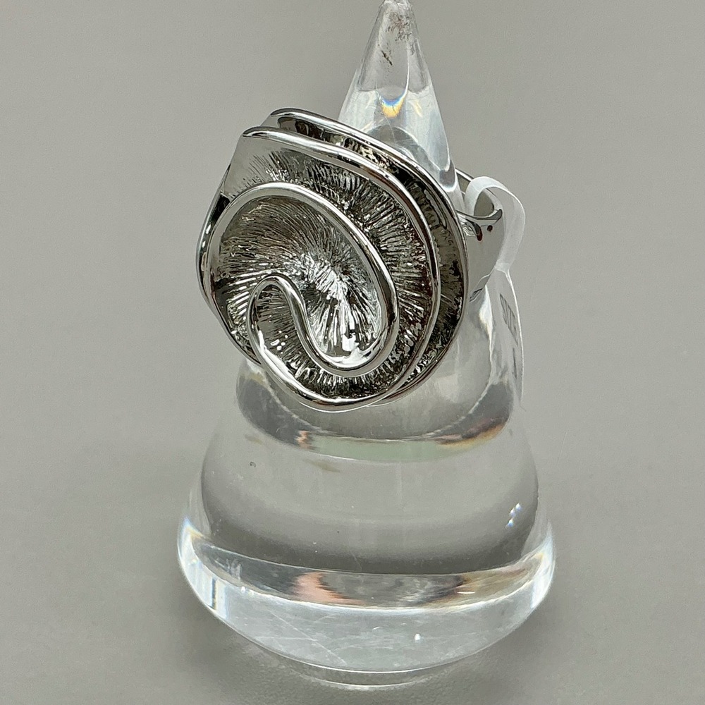 Abstract Swirl Statement Ring Women Silver Tone Textured Concentric Design Sz 8